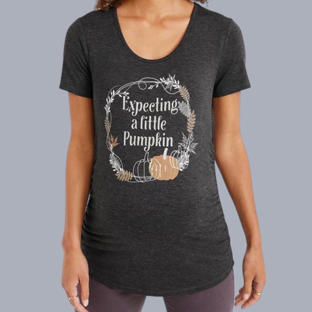 Maurices Maternity T Shirt Top XXL Gray Pumpkin Stretch Thanksgiving Fall NEW